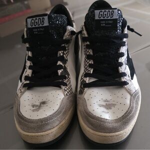 Golden Goose Black and White Sneakers with Silver Details